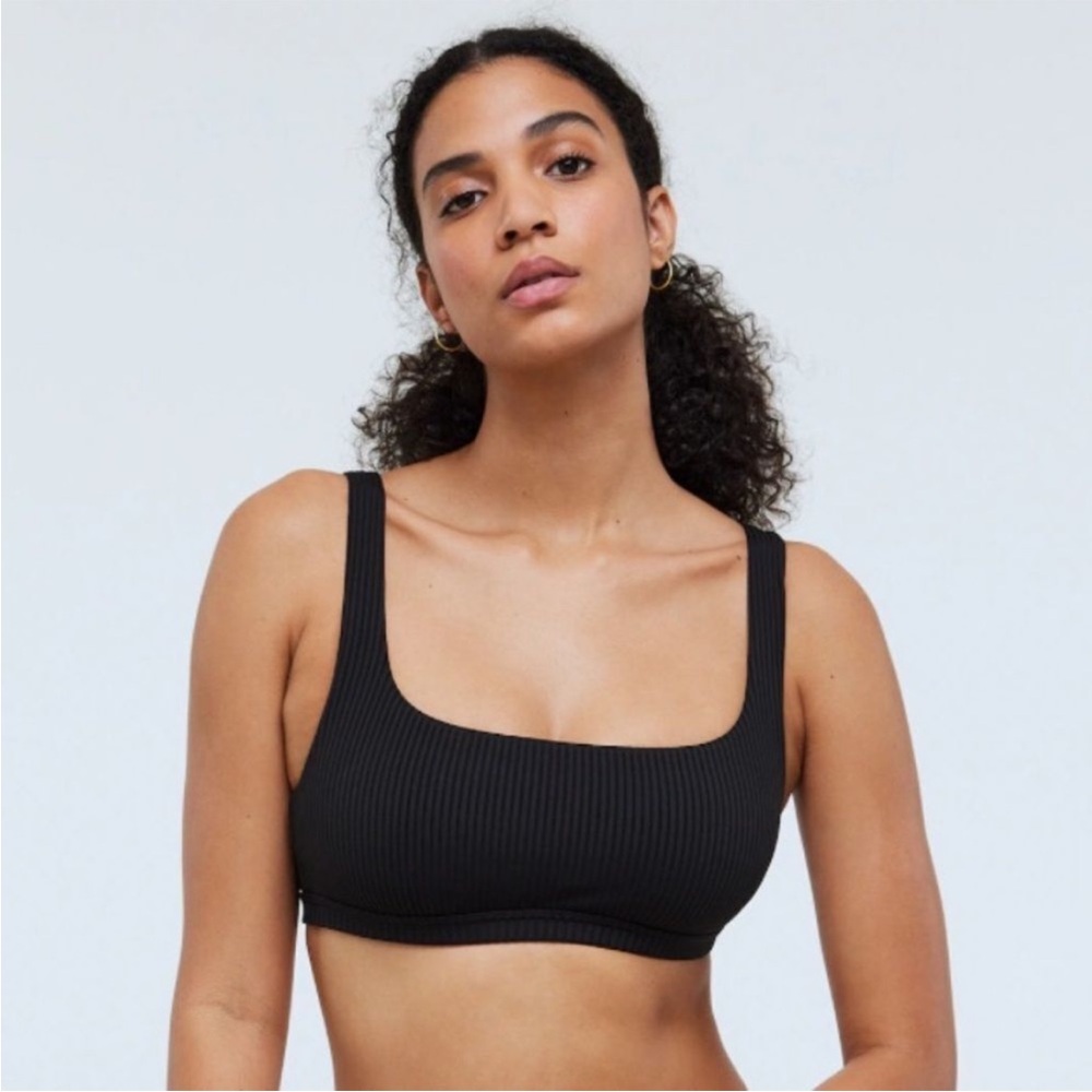 Madewell Top S Ribbed Square-Neck Black